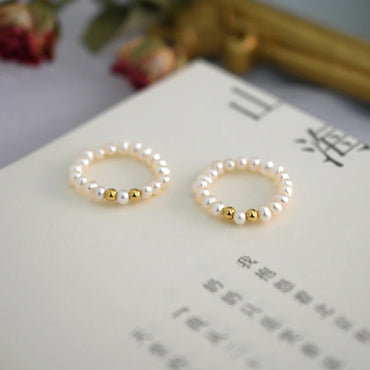 ASHIQI Fashion 3-4mm Mini Small Natural Freshwater Pearl Couple Rings