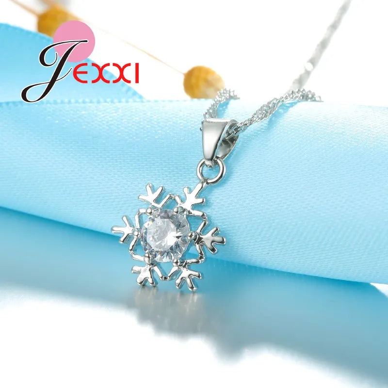 Trendy Women Necklace Earring Jewelry Sets Snowflake