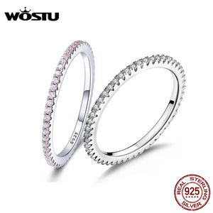 WOSTU Sterling Silver Geometric Round Clear CZ Circle Finger Ring