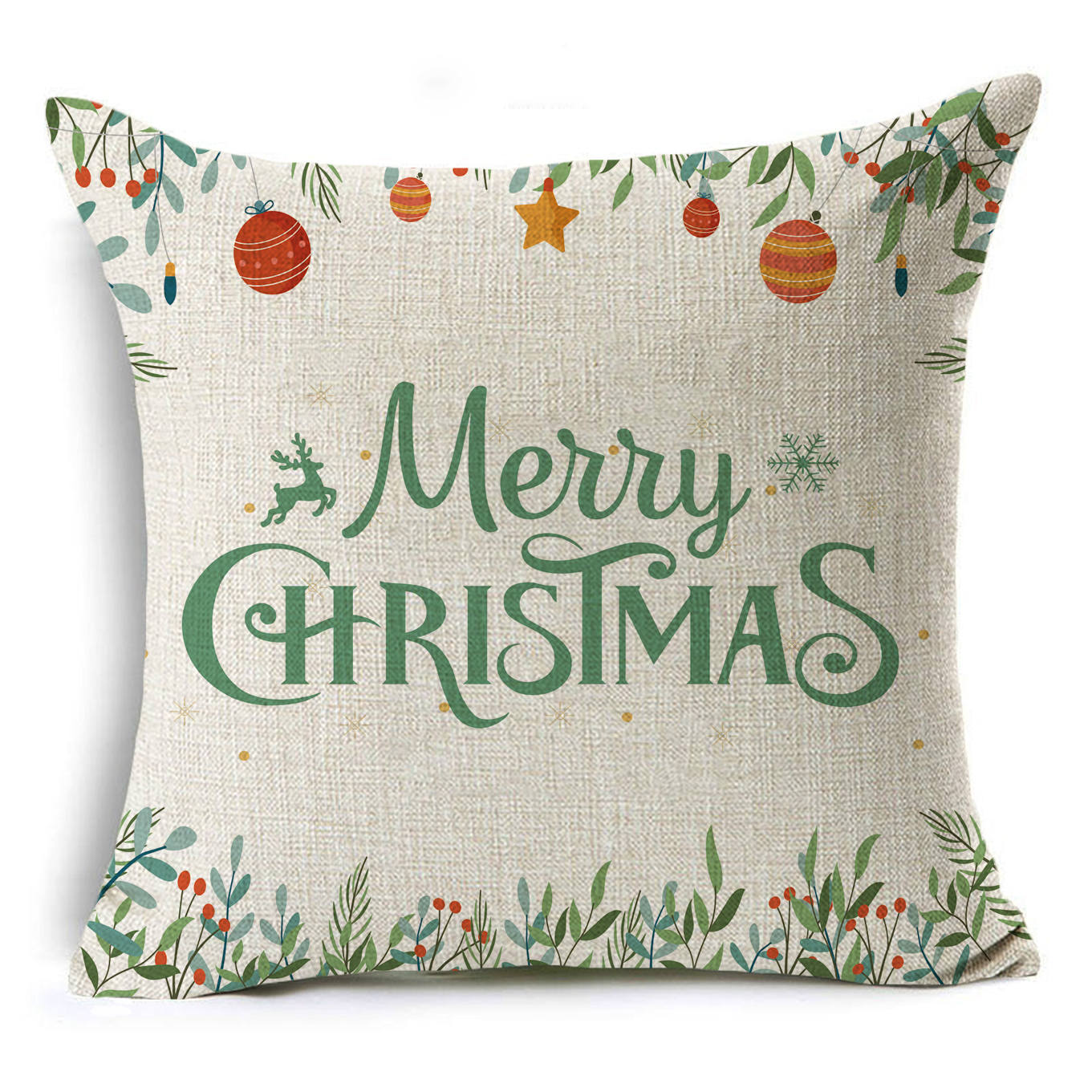 Colorful Christmas Linen Cushion Cover