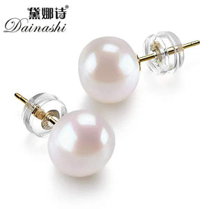 Dainashi Silver Gold Color 8-9mm Pearl Stud Earrings