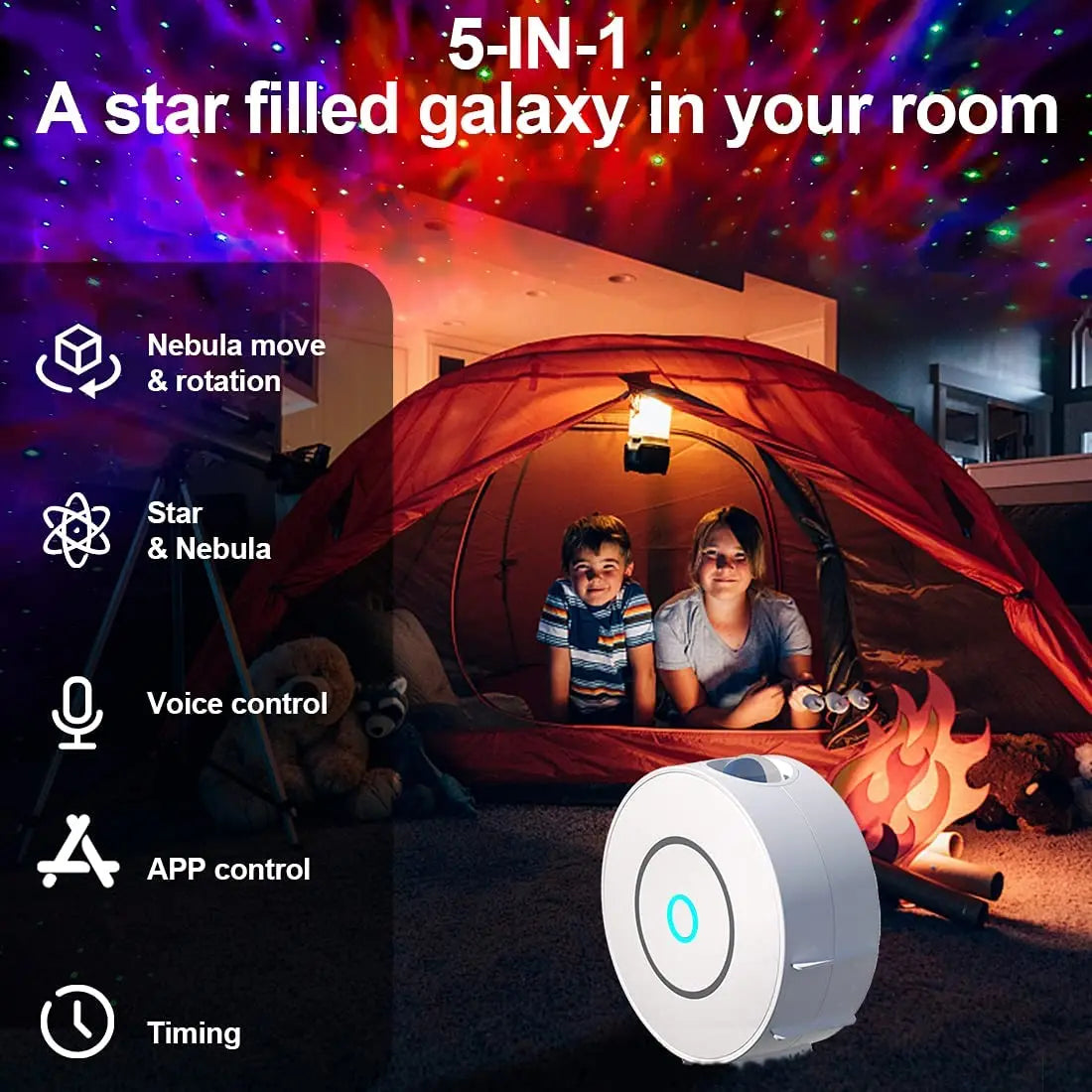 Smart Galaxy Projector: Alexa & Google Home Compatible Night Light with Colorful Stars & Nebula