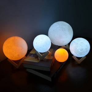 Rechargeable 3D Printed Night Light Moon Lamp for Bedroom & Decoration