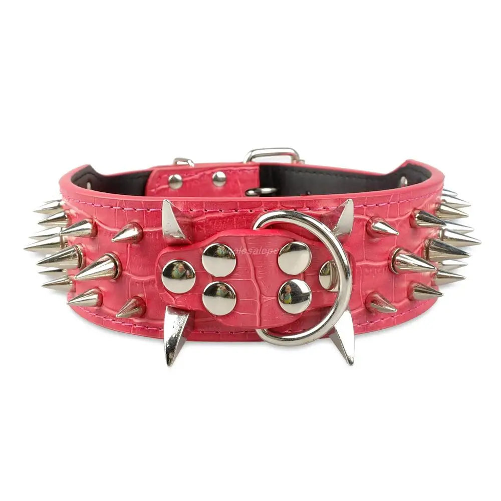 2 Inch Wide Spiked Dog Collar Studded Leather Dog Collars For Medium Large Pet Mastiff Pitbull S-XL