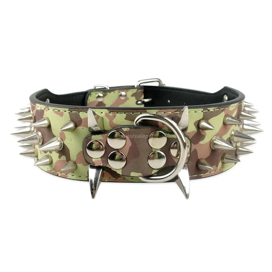 2 Inch Wide Spiked Dog Collar Studded Leather Dog Collars For Medium Large Pet Mastiff Pitbull S-XL