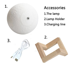 Rechargeable 3D Printed Night Light Moon Lamp for Bedroom & Decoration