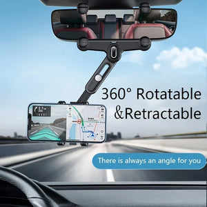 360° Car Rearview Mirror Mobile Phone Holder For Car Rotation & Adjustable Telescopic Multifunctional Phone Car Bracket Stands