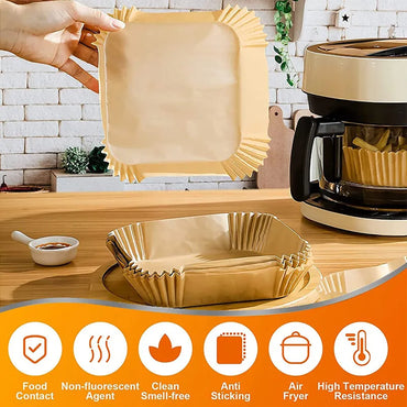 50/100Pcs Air Fryer Disposable Paper Air Fryer Accessories Square Round Oil-proof  Liner Non-Stick Mat for Kitchen Oven Baking