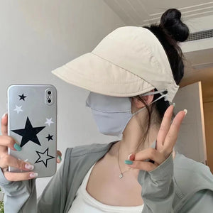 Summer Wide Brim Sunhat Women Sun Hats Foldable Adjustable Outdoor Beach Bucket Hat UV Protection Visors Fisherman Ponytail Caps