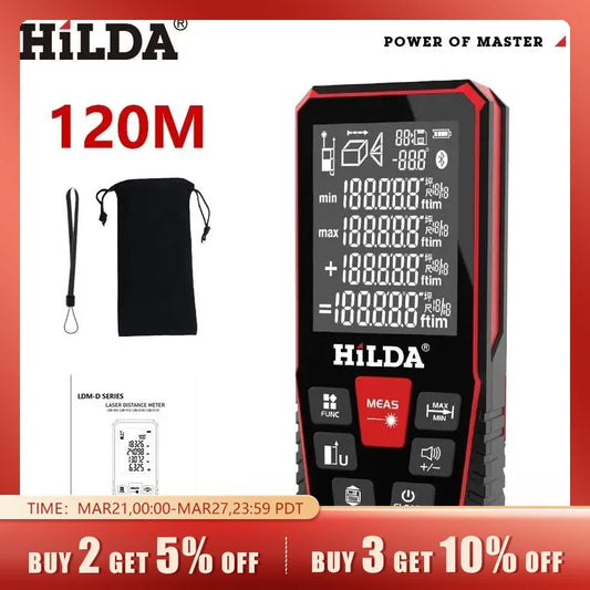 HILDA Laser Distance 50M/100M/120M Rangefinder Profesional Meter Laser Range Finder Ruler Test Tool