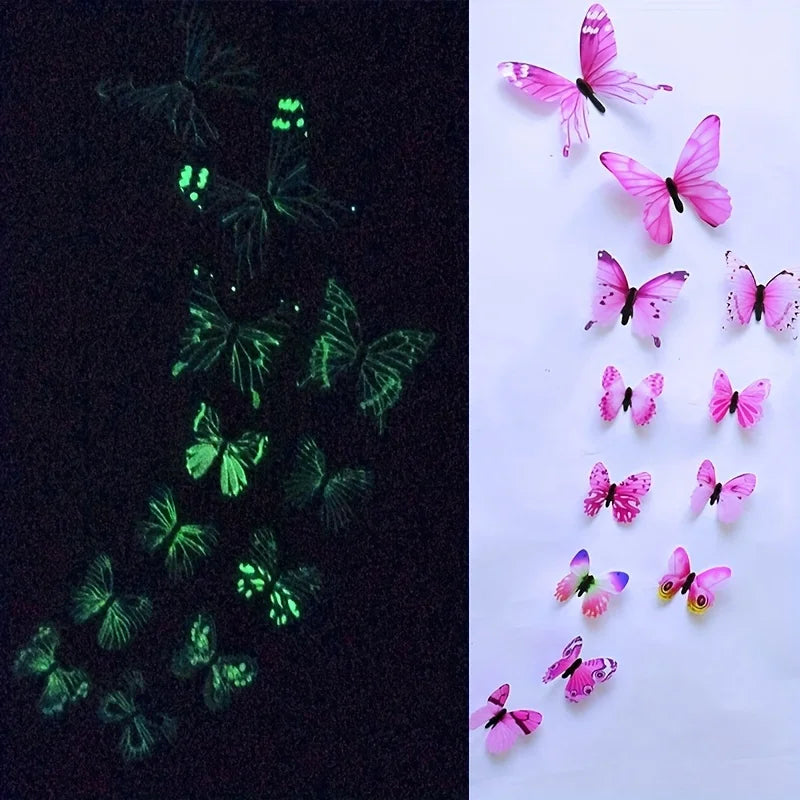 12pcs 3D Luminous Butterfly Wall Stickers 🦋✨