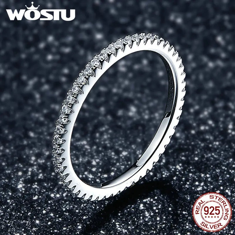 WOSTU Sterling Silver Geometric Round Clear CZ Circle Finger Ring