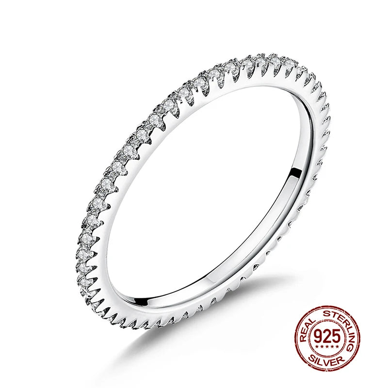 WOSTU Sterling Silver Geometric Round Clear CZ Circle Finger Ring