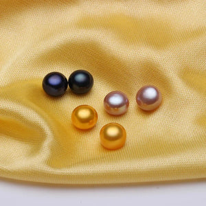 Dainashi Silver Gold Color 8-9mm Pearl Stud Earrings