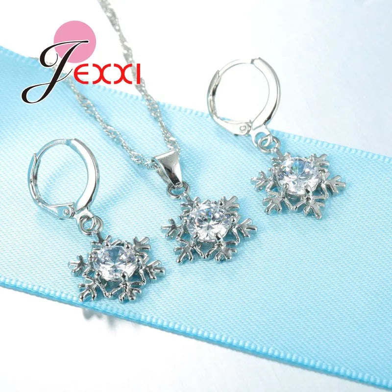 Trendy Women Necklace Earring Jewelry Sets Snowflake