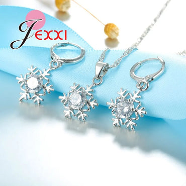 Trendy Women Necklace Earring Jewelry Sets Snowflake