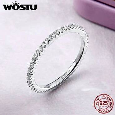 WOSTU Sterling Silver Geometric Round Clear CZ Circle Finger Ring